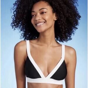 Shade & Shore Bikini Top Black White Triangle Wide Band Women's XS 0-2 NWT